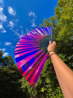 Holographic Hand Fan | Rave Fan | Iridescent Fan | Large Folding Fan | Clack Fan | Fairy Accessories | Bridesmaid Gifts | Fae Accessories - image4